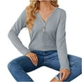 thumbnail image 5 of Women's Button V-Neck Pullover Solid Color Long Sleeve Blouse Casual Slim-Fit Sweater Tops Shirts, 5 of 5