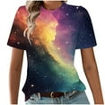 thumbnail image 4 of Ounisa Short Sleeve Women Tops Crewneck Blouses Dressy Casual Summer Starry Sky T Shirts Loose Fit Business Work Clothes, 4 of 6