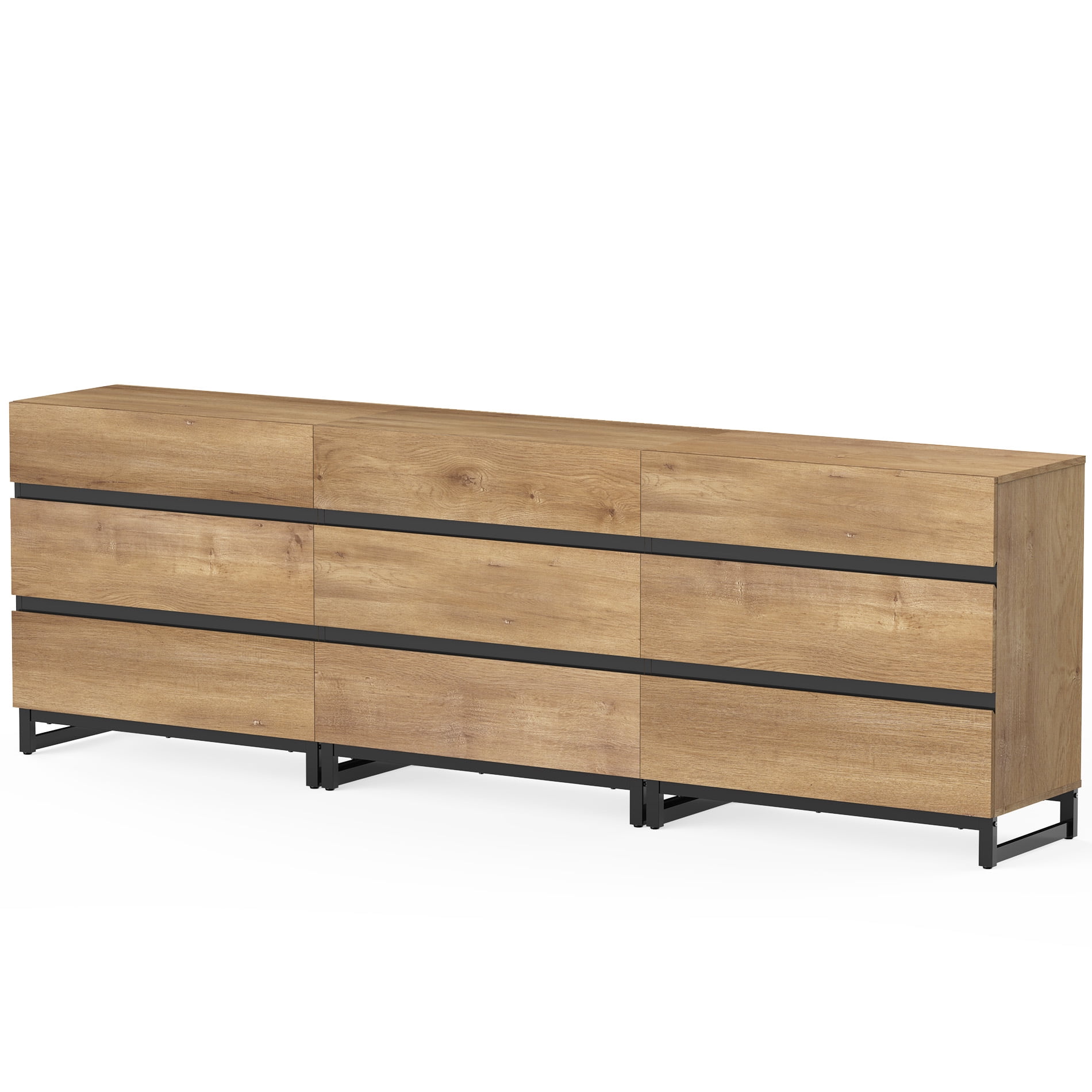 3 In 1 Multifunctional Sideboard Buffet Cabinets, Modern Sideboard With Adjustable Shelf And 9 Drawers, Coffee Bar Cabinet Storage Cabinet For Living Room, Kitchen,Oak