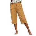 thumbnail image 4 of Aimik Women's Cotton Linen Shorts Summer Casual Straight Leg 5" Inseam pant with Pockets Side Split Loose Fit shorts for women, 4 of 6