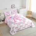 thumbnail image 3 of Castle Fairy Letter Monogrammed A Bedding Comforter Set 2pcs for Boys Girls,Kawaii Floral Bow Twin Comforter Sets Microfiber,Dreamy Princess Breathable Bedding Set,Breathable Home Decor,Reversible, 3 of 8