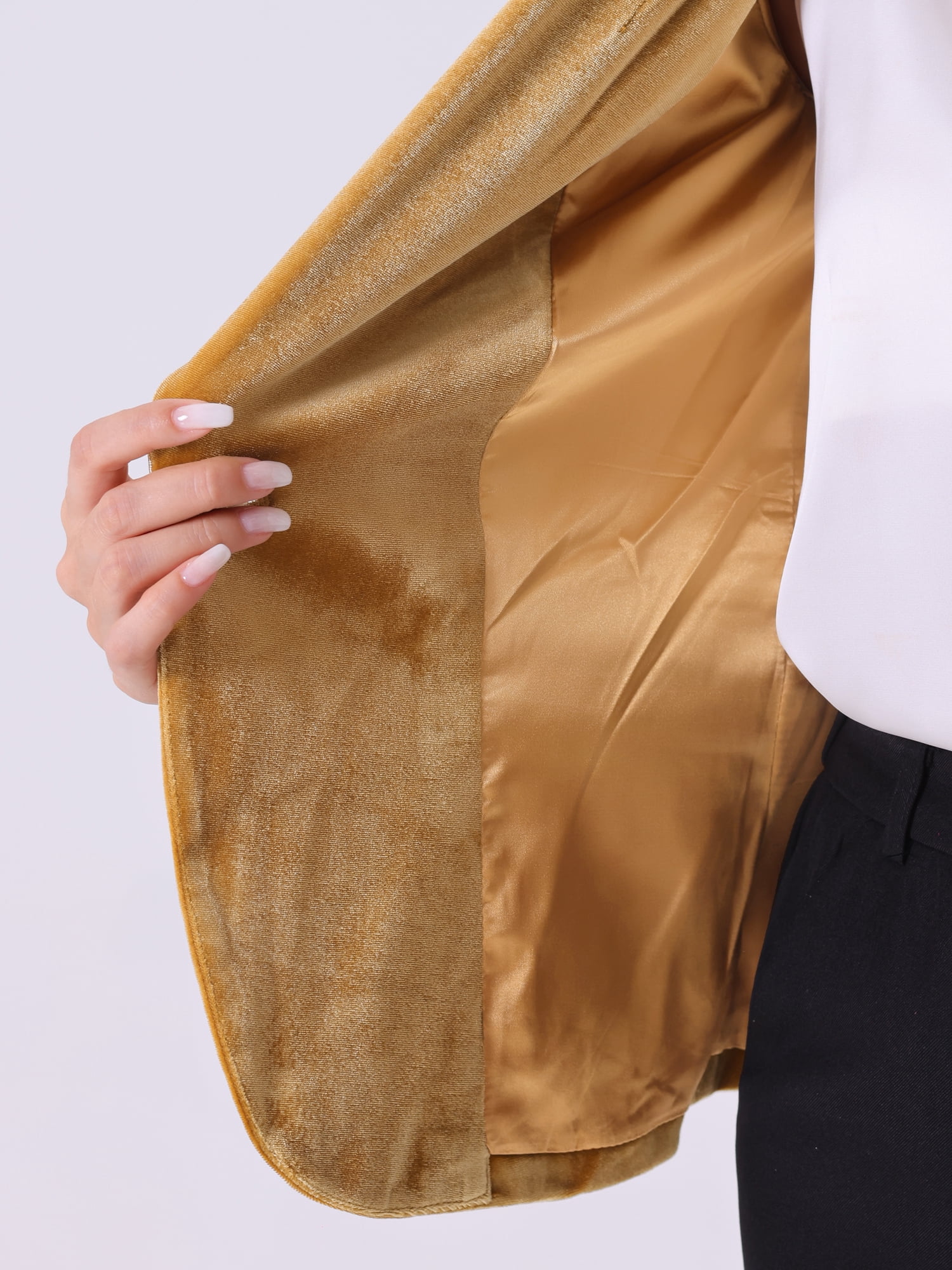 DARING DIVA Women's Velvet Office Coat Solid Shawl Collar Blazer S Dark Yellow