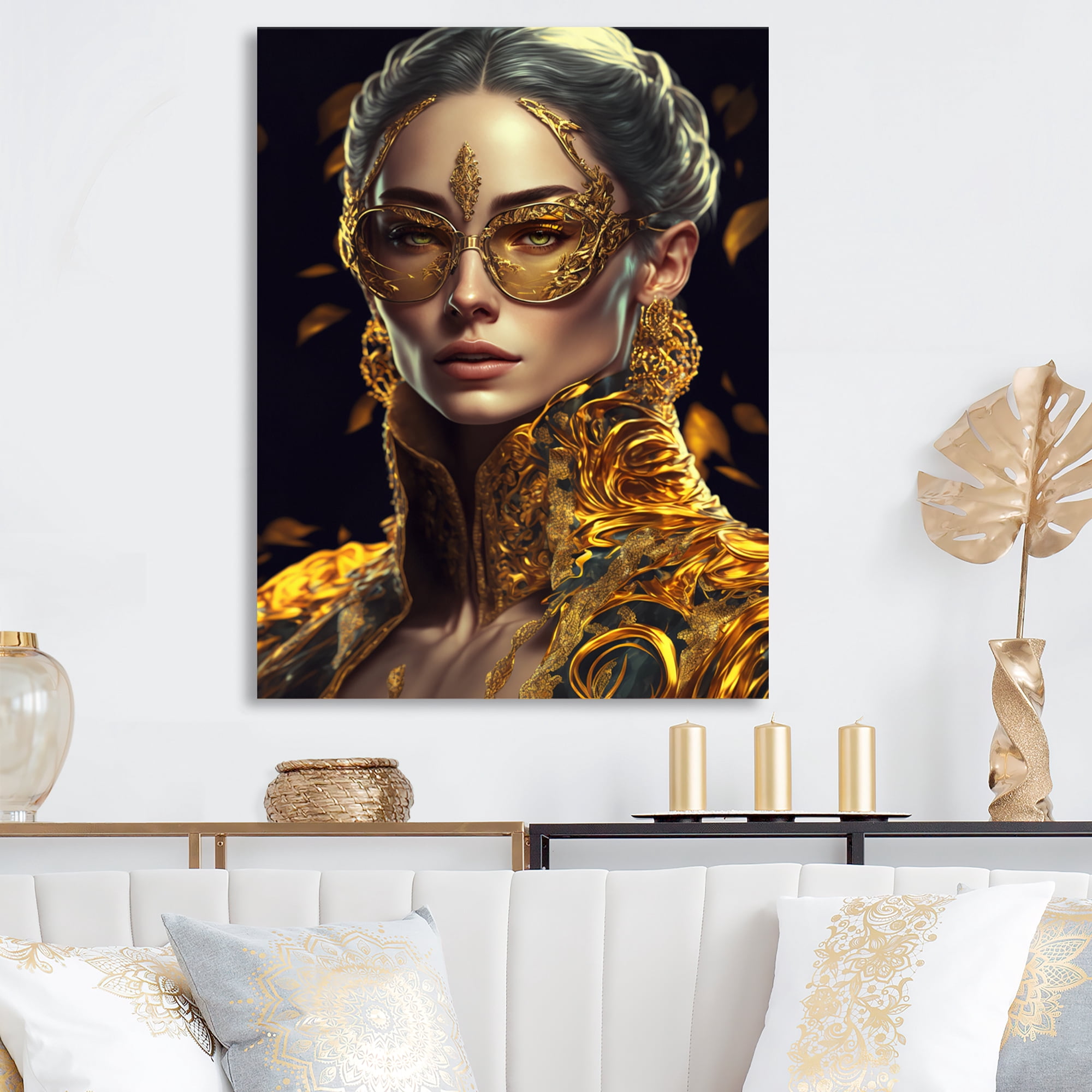Designart Black And Gold Fashion Woman Canvas Wall Art