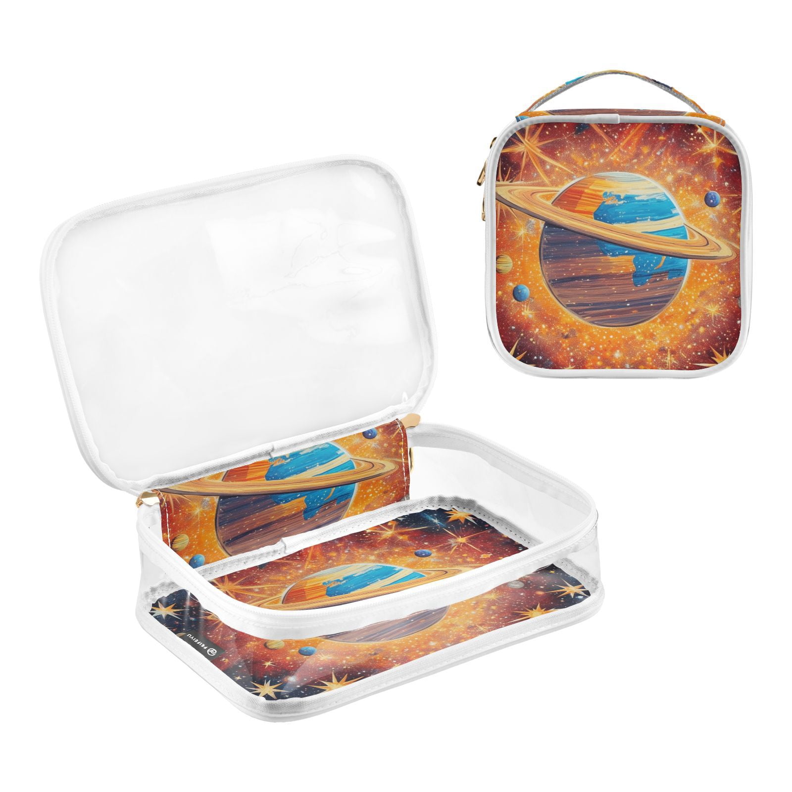 Clear Makeup Bags with Handle Large Opening 2 Pack Set Toiletry Bag Quart Size Bag, for Women Man Traveling Travel Essentials, Toiletries and Other. Planet