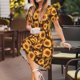thumbnail image 3 of Disketp Vintage Brown Plaid Sunflower para Vestido de Manga Corta para Mujeres, Vestidos de Verano para Mujeres, Casual y Holgado para la Playa, 3 of 6