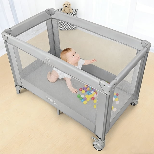 Parc pour Bébé Pliable, Parc de Bébé Portable Parc pour Bébé Centre d'Activités de Sécurité pour Nourrisson avec Roue et Sac de Transport pour la Maison, les Voyages et l'Extérieur, Gris