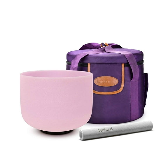 TOPFUND 440Hz A Note Morganite Fusion 8 inch Crystal Singing Bowl with Heavy Duty Carrying Case and Suede Stick