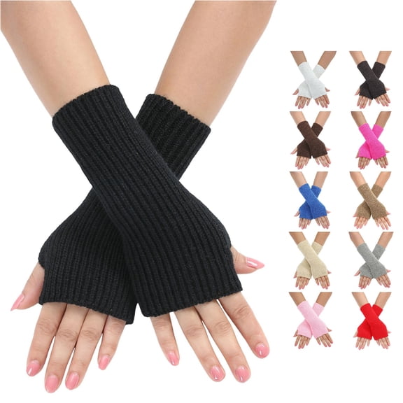 PMVFHDE Gloves & Mittens Ladies Warm Knit Fingerless Convertible Mittens Fashion Flowers Black - One Size