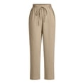 thumbnail image 5 of TtopsQueen Women Elastic Drawstring Straight Leg Pants, High Waist Lightweight Textured Trousers with Side Pockets, Loose Fit Vacation Casual Daily Wear Khaki,S, 5 of 5
