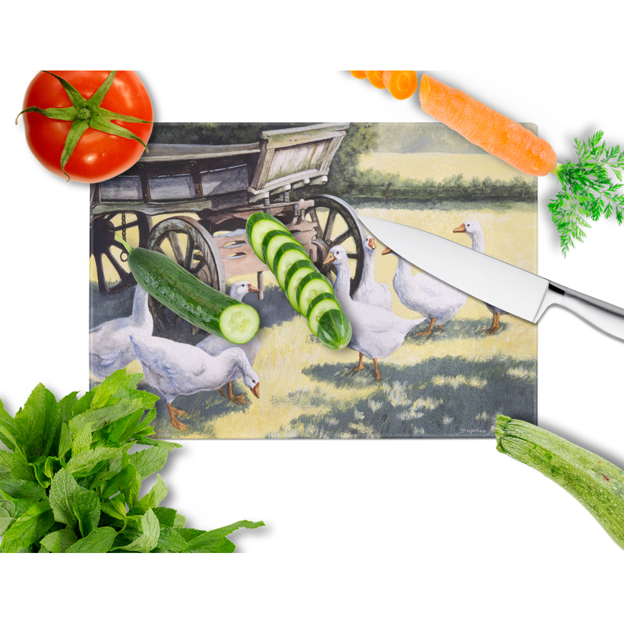 Geese by Daphne Baxter Glass Cutting Board Large