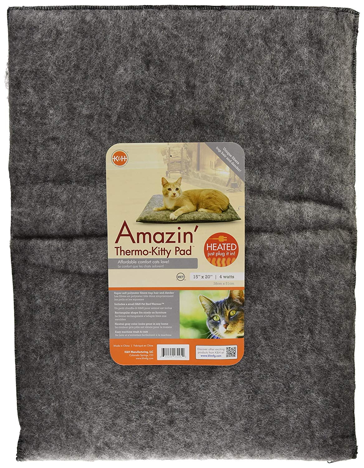 Traps Cat KH Pet Products Amazin' Thermo-Kitty Pad Gray 15" x 20" 4W Heated