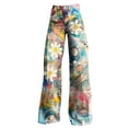 thumbnail image 4 of yunLCZ Womens Dress Pants Wide Leg Pants Woman High Waist Floral Patterned Pants Lightweight Loose Fit Casual Colorful Trouser Imitation Jeans Office Slacks, 4 of 4