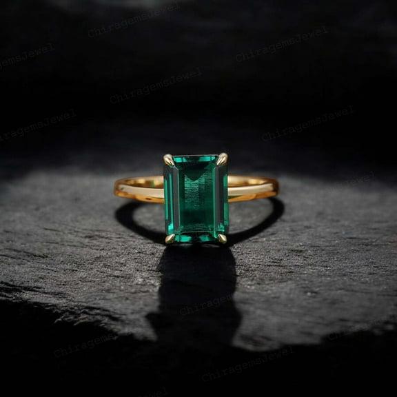 CHIRAGEMSJEWEL 8x6 MM / Green Emerald Solitaire Ring Bridal Wedding Promise Ring Delicate Statement Gift Unique Proposal Gold Ring