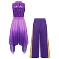 thumbnail image 2 of Doomiva Girls Sequin Sleeveless Lyrical Praise Dance Dress Asymmetrical Hem Worship Liturgical Tunic Overlay with Pants Purple 6, 2 of 4