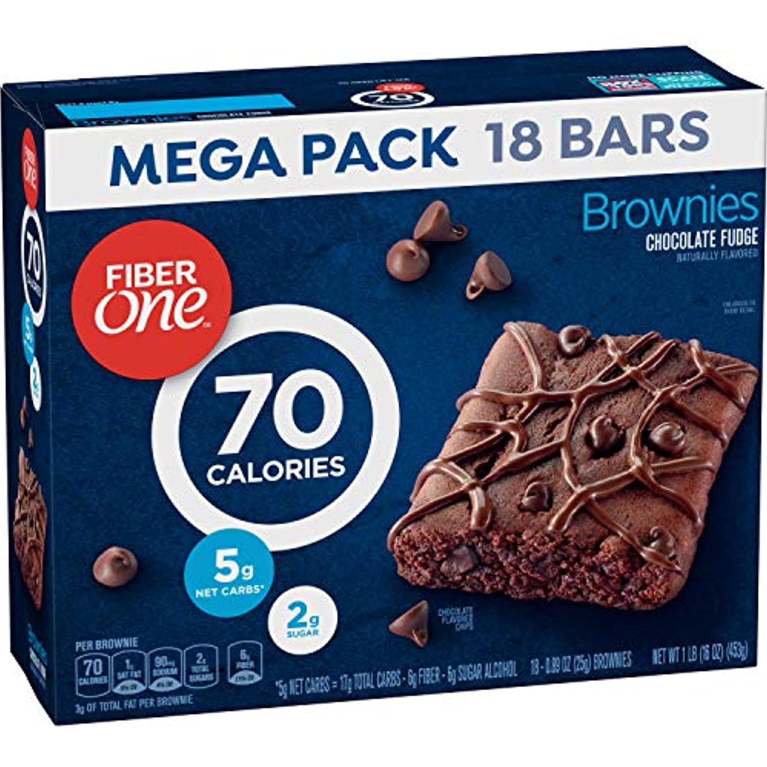 Fiber One 70 Calorie Brownies, Chocolate Fudge, Snack Bars, 18 ct