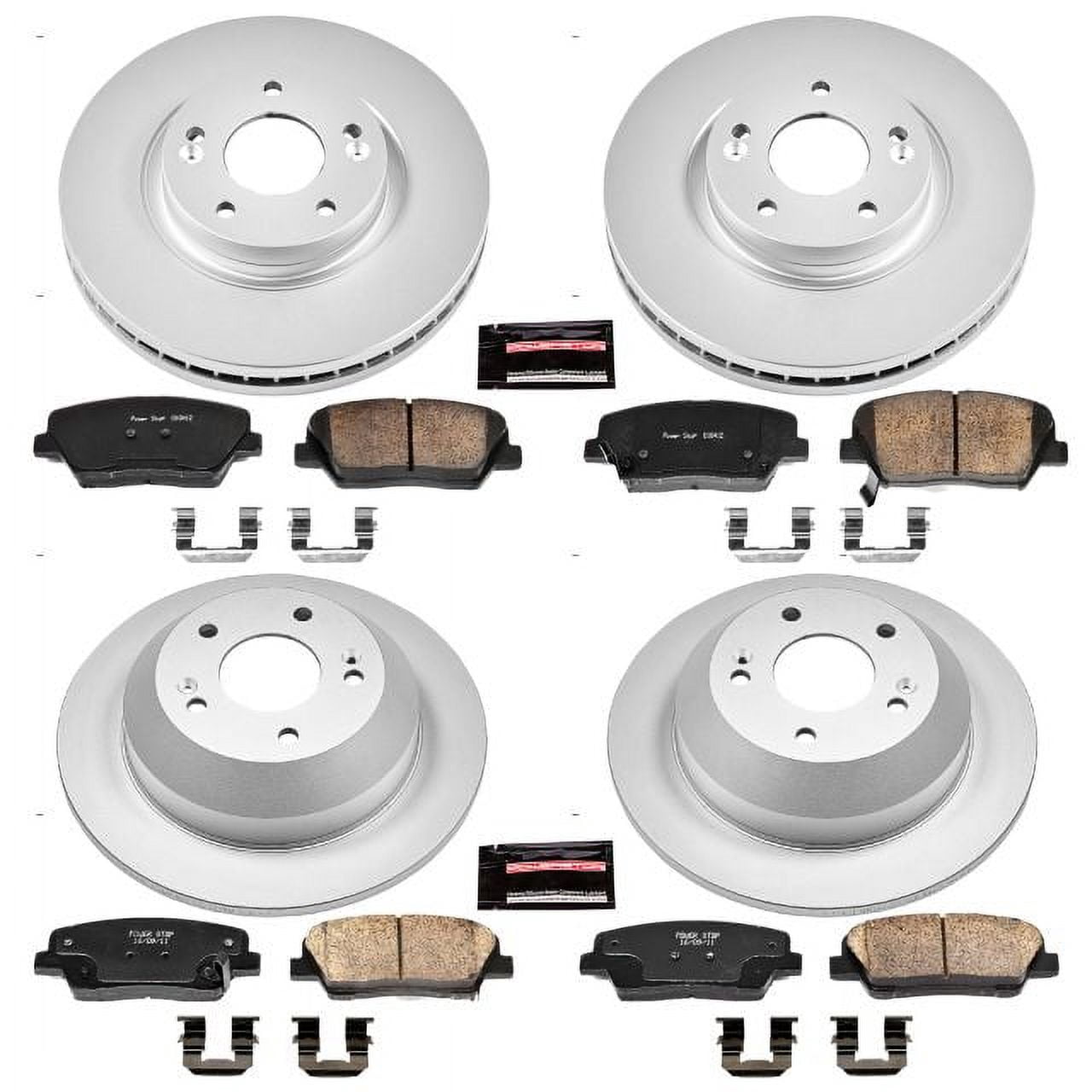 PowerStop Front and Rear Geomet Coated Brake Rotor and Pad Kit Fits: HYUNDAI KIA Select Models CRK5927