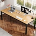 thumbnail image 3 of Fnova 78.7" Modern Computer Desk with Wood Desktop, Metal Frame Office Desk, Light Brown, 3 of 14