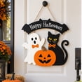 thumbnail image 5 of Halloween Ghost Door Wreath Wooden Black Cat Pumpkin Hanging Sign Cute Bat Front Door Decoration for Porch Wall Entryway Indoor Outdoor Farmhouse Home and Halloween Party Decor,D, 5 of 7