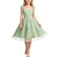 thumbnail image 2 of Girls Mesh Princess Dresses Trendy Embroidery Flower Lace Bow Spaghetti Gown for Pageant Wedding Birthday Party Graduation Dance Prom Green 7-8 Years, 2 of 6