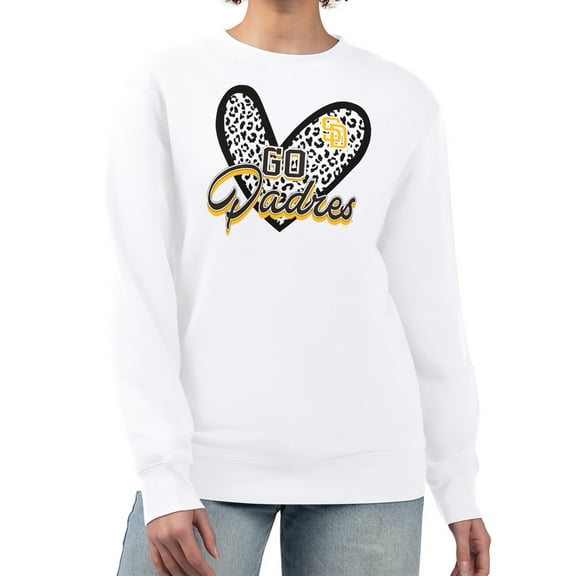 Women's G-III 4Her by Carl Banks White San Diego Padres Leopard Heart Pullover Sweatshirt