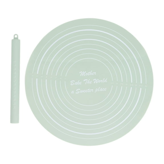 Silicone Dough Roller Set with Measurements, Non-Stick Rolling Pin and Mat for Baking Green