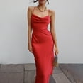 thumbnail image 4 of Bigersell Tank Maxi Dress for Women Fashion Women Summer Casual Solid V-Neck Camis Sleeveless Tank Long Dress Plus Fit & Flare Dress Style 25197, Female Cropped Dresses Red S, 4 of 9