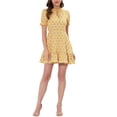 thumbnail image 2 of INSPIRE CHIC Robe Évasée à Volants à Fleurs avec Nœud en Mousseline à Manches Courtes Bouffantes pour Femme P Jaune, 2 of 6