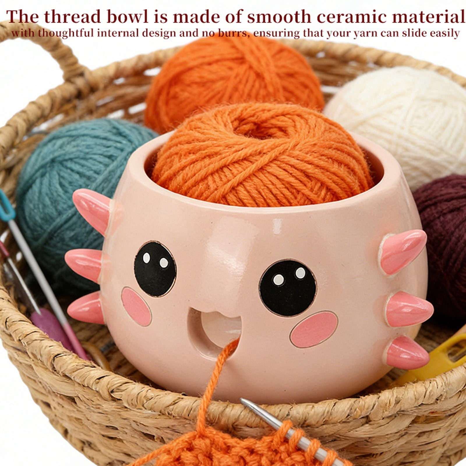 Cute Resin Crochet Yarn Bowl, Desktop Yarn Storage Organizer for Knitting & Craft - Pink