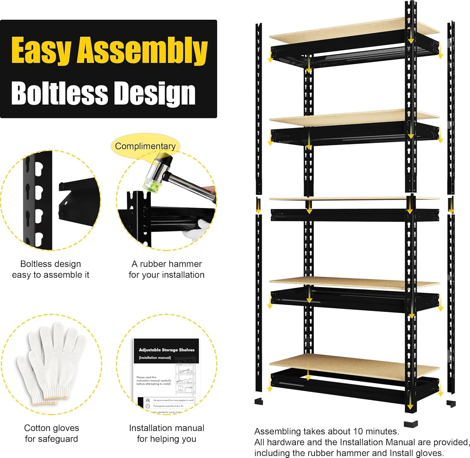 Howcool Heavy Duty Garage Shelving, 2400 lbs 5-Tier Metal Storage Rack, Adjustable Narrow Shelves 28”W x 12”D x 60”H, Boltless Assembly, for Garage Basement Pantry