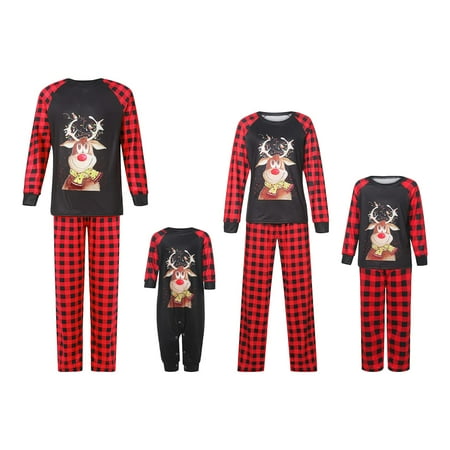 

JBEELATE Family Matching Christmas Pajamas Set Holiday Pajamas Sleepwear with Plaid Pant Dad Mom Baby Girl Boys PJs