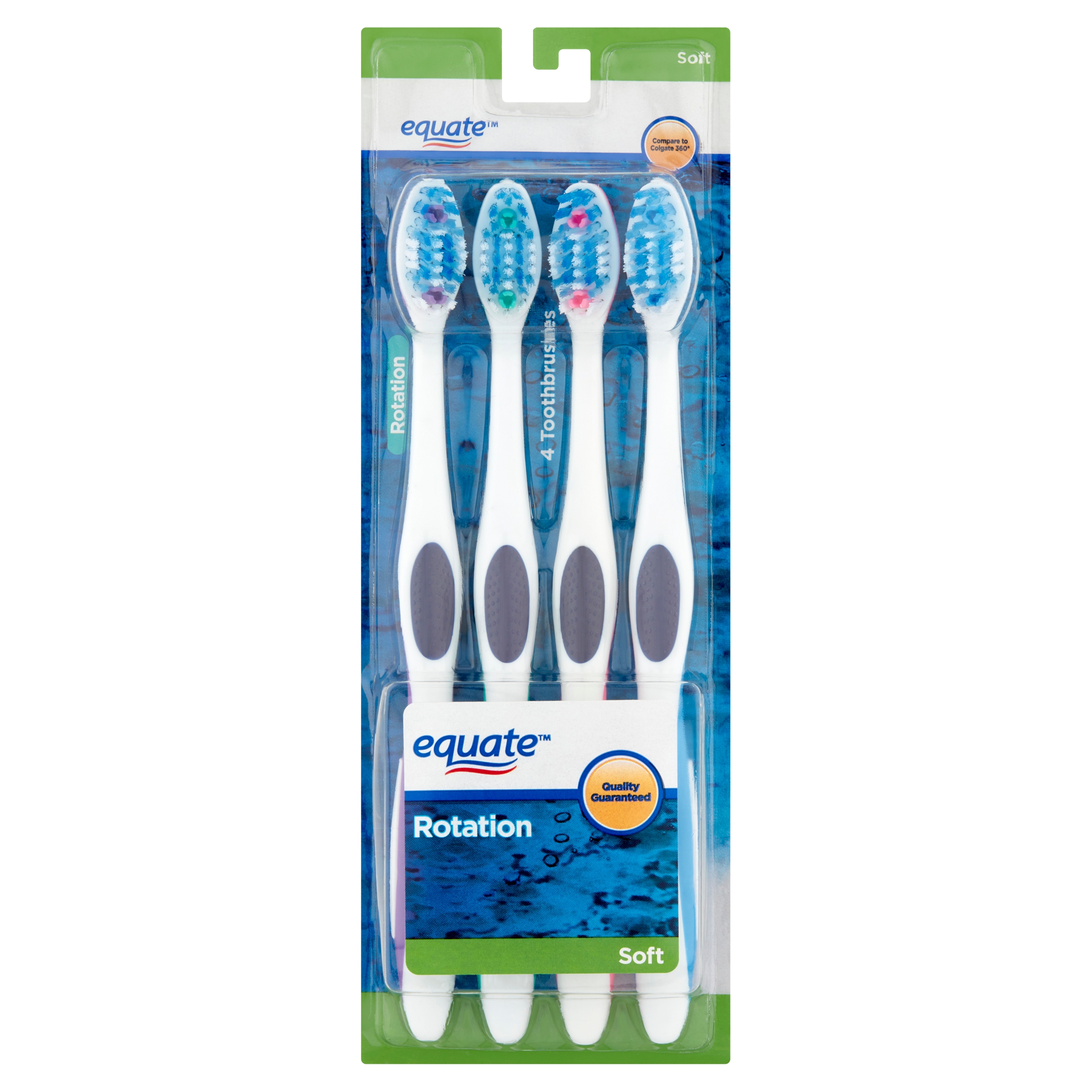 Equate Rotation, Adult Manual Soft Bristle Toothbrush with Tongue and Cheek Cleaner, 4 Count - image 2 of 9