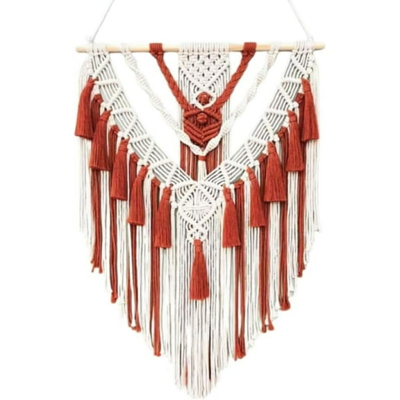 EISRUNGF- Macrame Wall Hanging, Handmade Boho Woven Wall Hanging with Tassel, Wall Decor for Bedroom Living Room Nursery Apartment (Purplish Red)