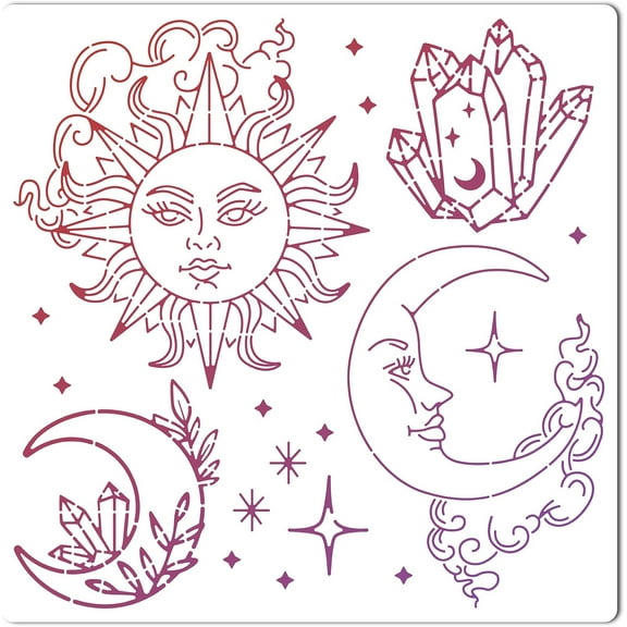 11.8 Inch Mandala Sun Moon Stencil Plastic Drawing Stencils Reusable Painting Templates DIY Decorative Star Pattern Template Crafts