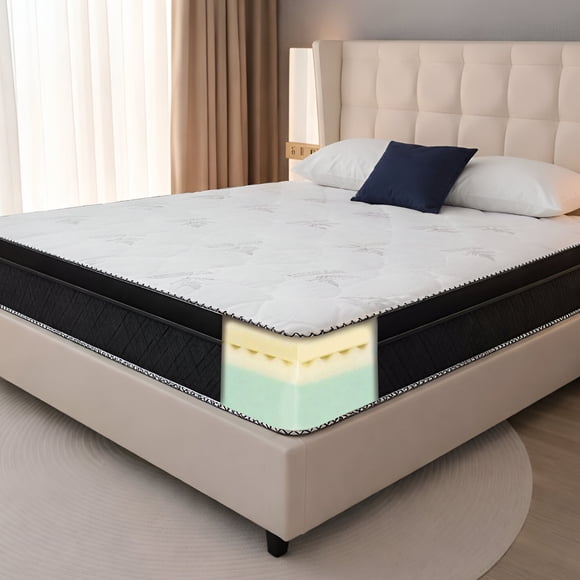 MattressMaster Matelas en Mousse Euro Top Sans Ressorts, Fermeté Moyenne, Housse en Tissu de Bambou, Certifié CertiPUR-US, Matelas de Soutien Unilatéral Simple.