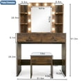 thumbnail image 5 of Haewon 33" Vanity Desk with Mirror and Lights and Power Outlet, Makeup Vanity with Large Desktop & Drawers, Vanity Set with Stool for Bedroom, Retro Brown, 5 of 7