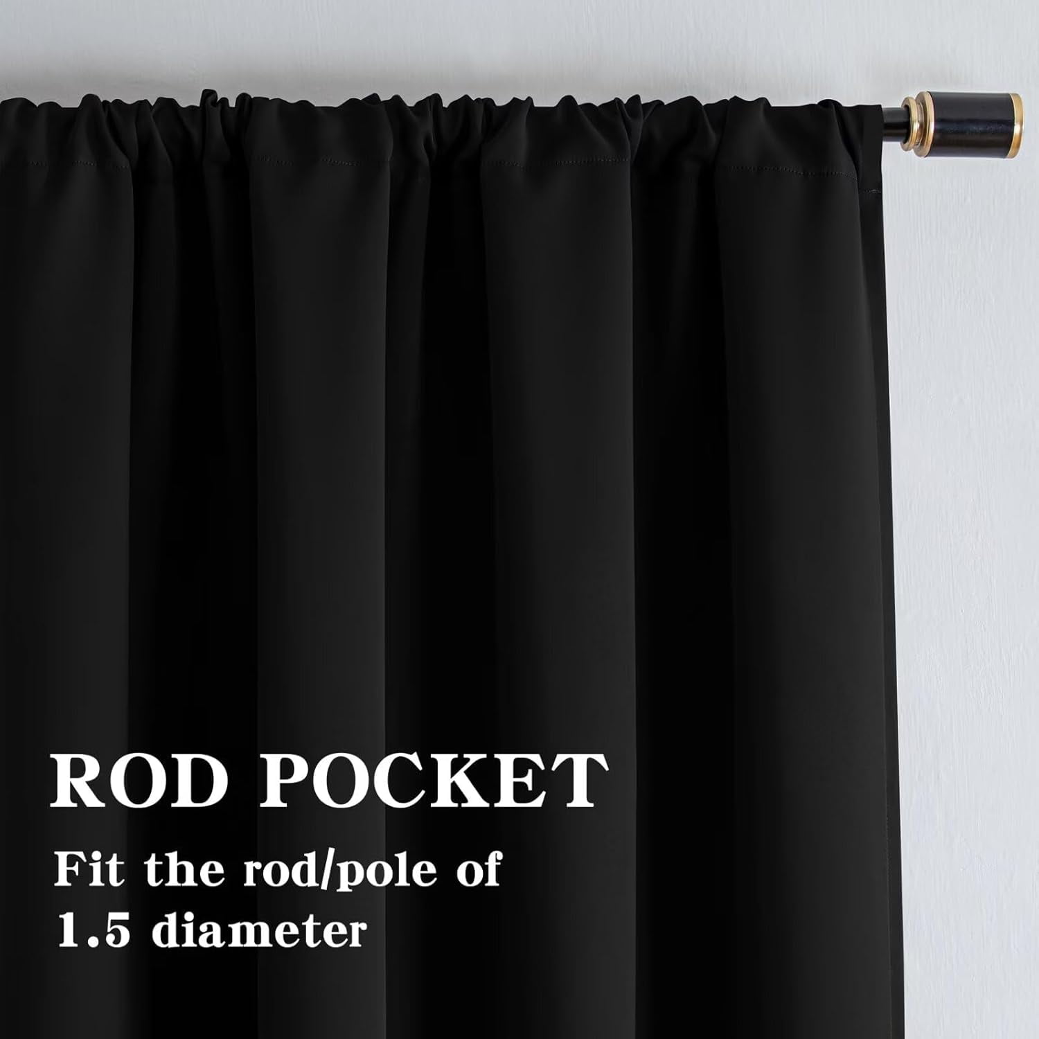 Black Blackout Curtains 84 Inch Length 2 Panels Set, Black Out Curtains for Bedroom 84 Inch Long, Rod Pocket Energy Saving Room Darkening Drapes for Living Room Window(W52 x L84)