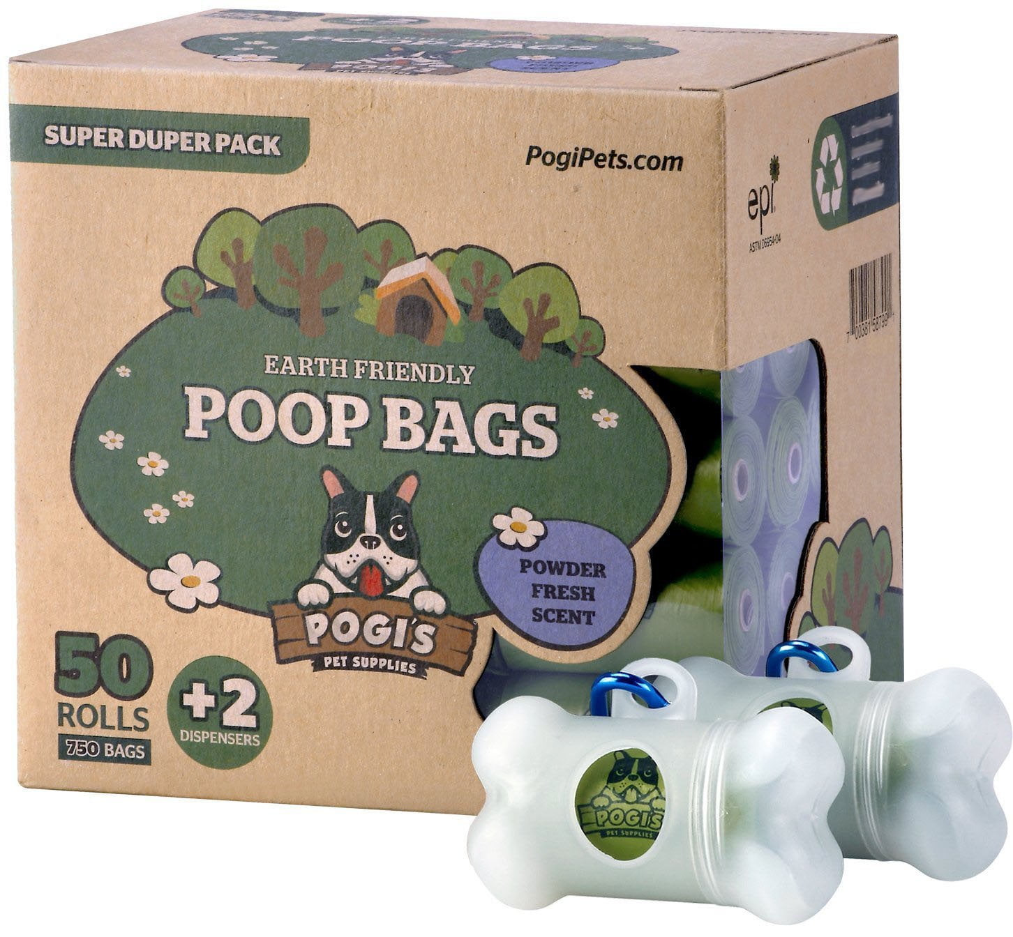 Pogi’s Poop Bags 50 Rolls (750 Bags) +2 Dispensers EarthFriendly