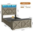 thumbnail image 2 of Farmhouse Twin Size Bed Frame with Charging Station and LED Lights, Twin Platform Bed with Tall Headboard,Bed Frame with Storage Ottoman, No Box Spring Needed, Gray, 2 of 9