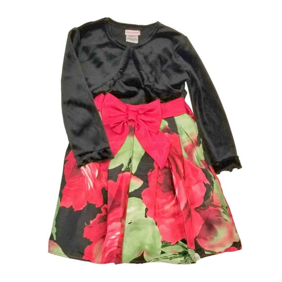 Infant Toddler Girl Black Velvet Red Bow Flower Christmas Holiday Party Dress 4T