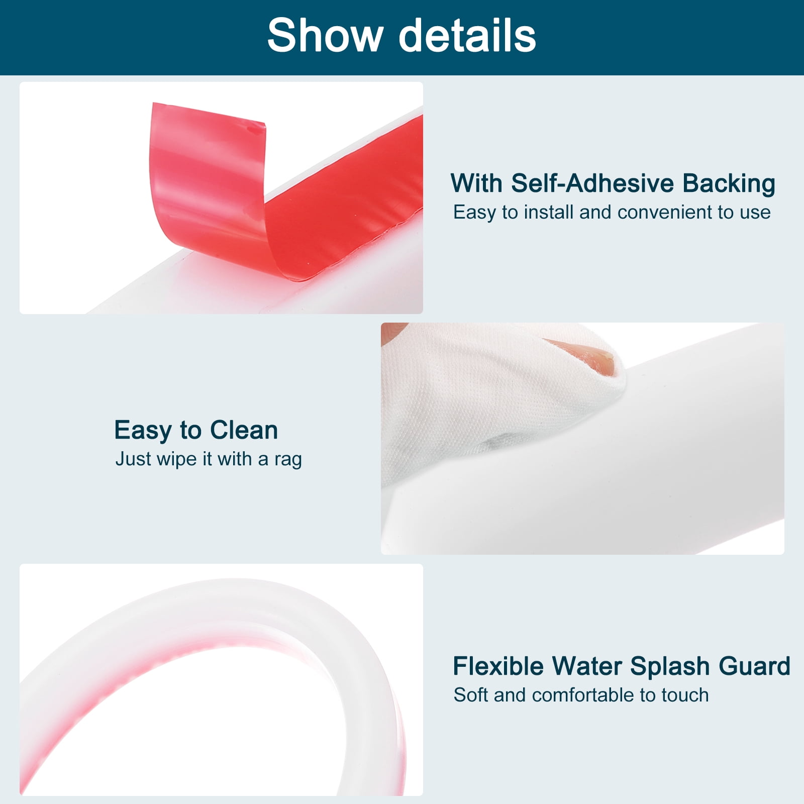 REGALWOVEN Collapsible Shower Barrier Stopper U-shape Water Guard Blocker for Wet and Dry Separation White 98 inch