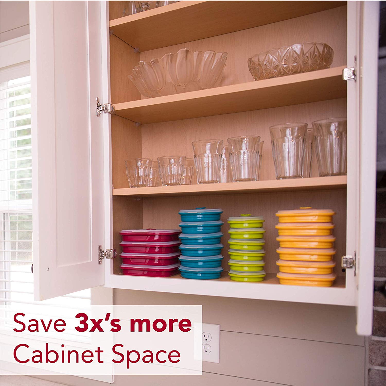 Collapse-it Silicone Food Storage Containers - BPA Free Airtight Silicone Lids, 4 Piece Set of 6-Cup, 4-Cup, 3.5-Cup, 2-Cup Collapsible Lunch Box Containers - Oven, Microwave, Freezer Safe