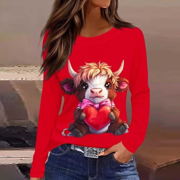 VBVC No Boundarie Women's Plus Valentine's Day Heart Tops,Ladies Long Sleeve T-Shirts,Crewneck Tie Dye Tees For Women,Red,S-5XL
