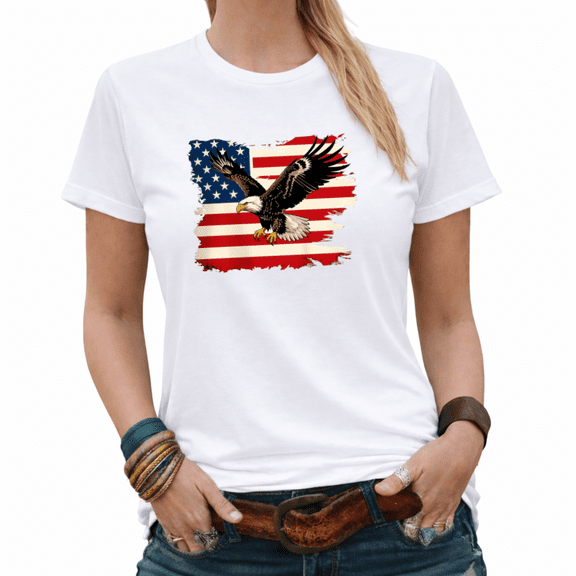 USA 250 Years Bald Eagle American Flag Graphic Tees Women's 4th of July Patriotic Tshirt Tops Black/White S-5XL