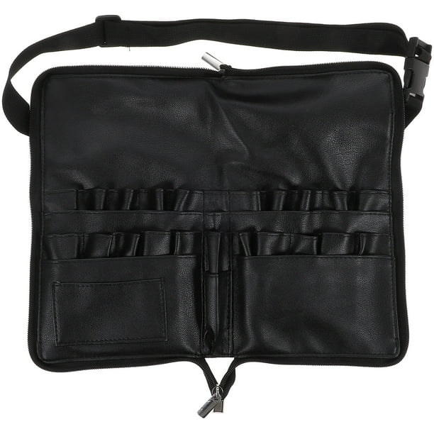 FELTECHELECTR Bolsa de maquillaje de gran capacidad, de piel sintética, organizador profesional de brochas con cremallera y correa para cinturón.