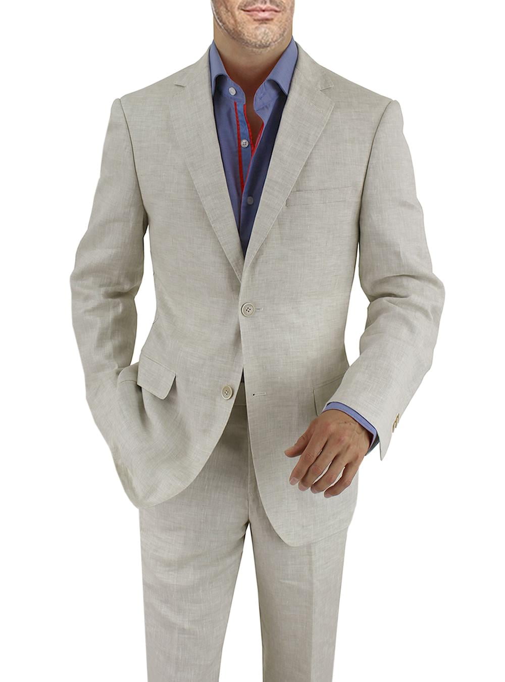 DTI BB Signature Italian Mens Suit Linen Two Button Jacket 2 Piece Modern Fit 