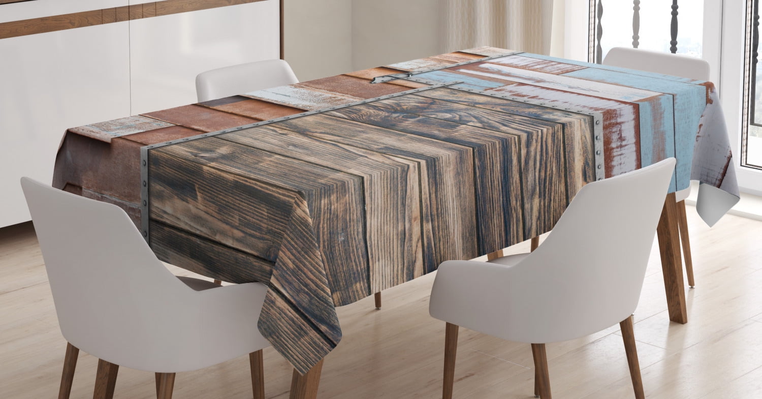 Rustic Decor Tablecloth, Modern and Farm Themed Old Wooden Detailed