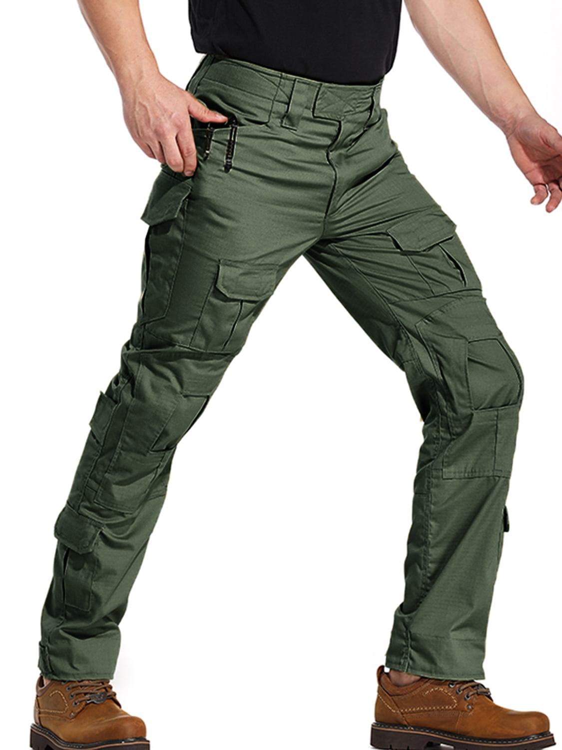 Outdoor Tactical Camo Hiking Pants Multi-Pocket Relaxed Fit Cotton Casual Work Pants TRGPSG Men's Cargo Pants 