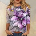 thumbnail image 2 of Tnhcen Women's Fall Fashion Floral Print 3/4 Sleeve Loose Round Neck T-Shirts - Casual Daily Oversized Tops Stretchy S-3XL, 2 of 5