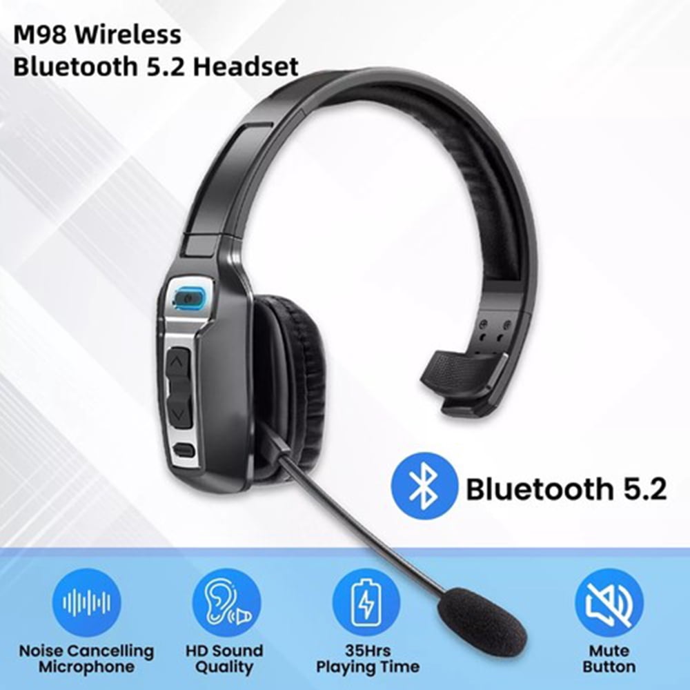 Trucker Wireless Headset Bluetooth 5.2 Earpiece Dual Mic Earbud Noise Cancelling