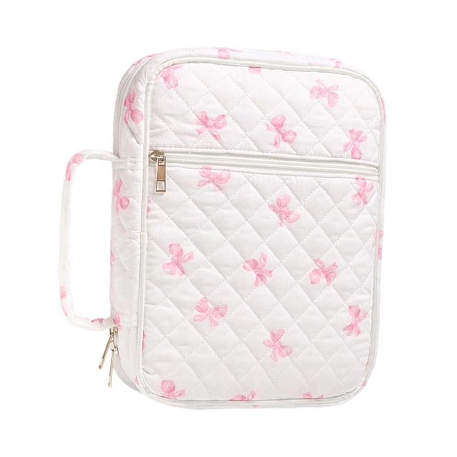 Neceser acolchado para maquillaje, neceser de viaje, práctico y moderno para mujer con bolsillo con cremallera. Lazo rosa
